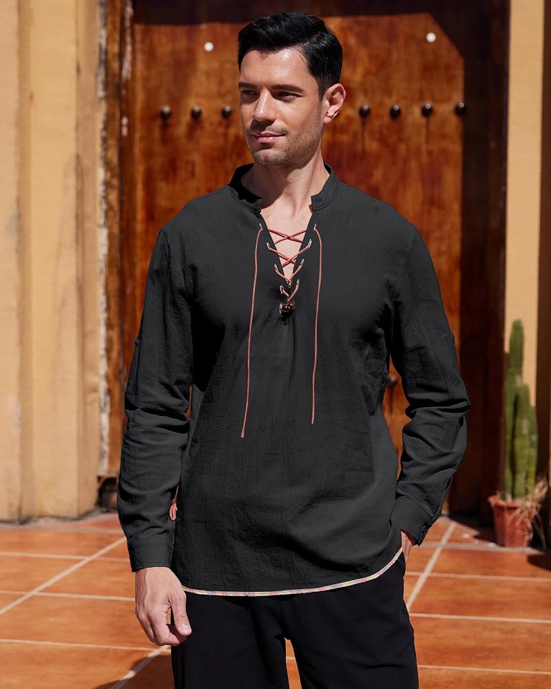 YAOHUOLE Men's Medieval Costume Linen Shirts for Men Renaissance